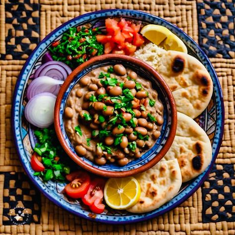 Start your day like a champion with Egyptian Ful Medames, a beloved traditional breakfast that has been fueling Egyptians for centuries. This hearty dish is made from slow-cooked fava beans, seasoned to perfection with olive oil, garlic, lemon juice, and a medley of spices. Often garnished with chopped parsley, diced tomatoes, and onions, Ful Medames is a nutritious and satisfying way to kick off your morning. Dating back to ancient Egypt, Ful Medames has been a staple food due to its afford... Ful Medames, Traditional Breakfast, Olive Oil Garlic, Egyptian Food, Traditional Dishes, Fava Beans, Diced Tomatoes, Slow Cooked, Food Staples