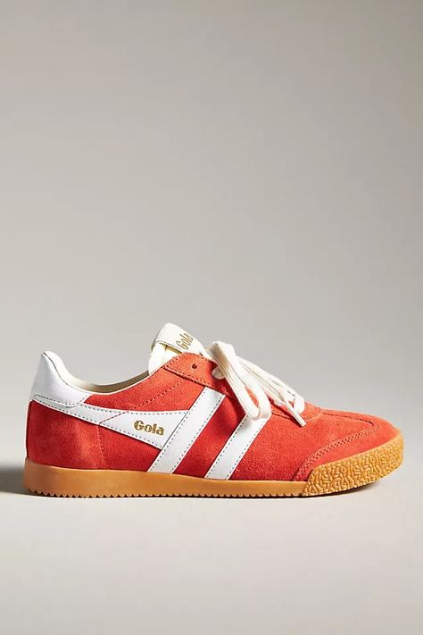 Gola Elan Sneakers | Anthropologie Athleisure Shoes, Suede Trainers, Red Fits, Candles For Sale, British Heritage, Red Sneakers, Heritage Fashion, Tie Styles, Heritage Brands