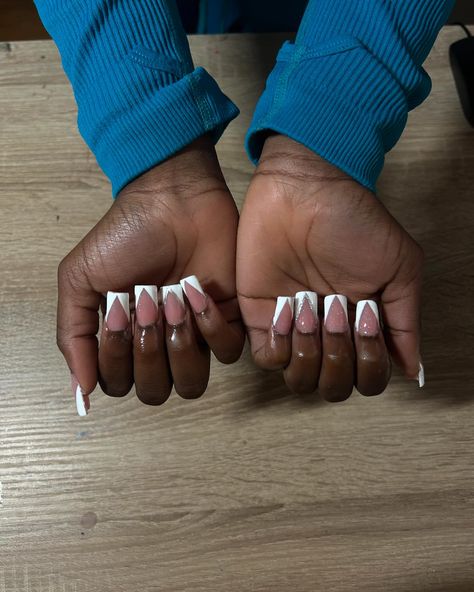 🤍White V-shape French Tip nails🤍 -£15 -medium #nail #naildesign #acrylicnails #white #frenchtipnails Tip Nails, French Tip Nails, Nail Tips, V Shape, Acrylic Nails, Nail Designs, Nails, White, Quick Saves