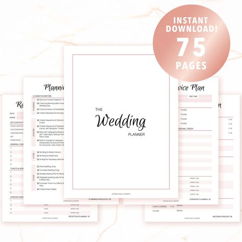 Wedding Planner Printable Template PDF. Wedding Book. Wedding Binder. Wedding Printable Timeline. DIY Wedding Ideas Planning Checklist PDF Planner Book Ideas, Reception Timeline, Wedding Planner Printable, Wedding Phone, Wedding Planning Printables, Diy Wedding Planner, Binder Templates, Minimalistic Wedding, Wedding Planner Binder