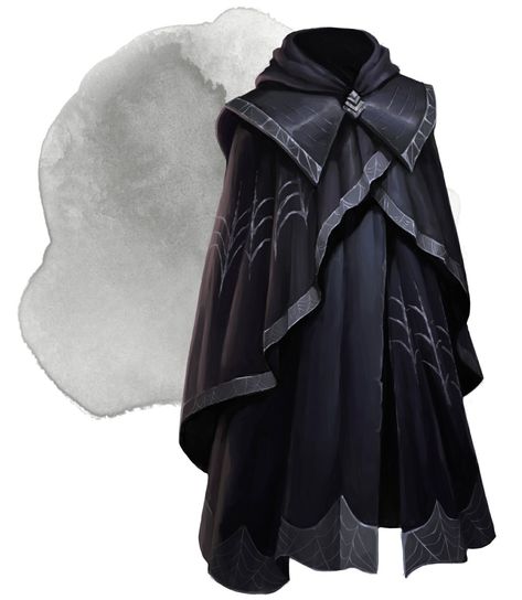 Magical Cloak Fantasy Art, Shadow Cloak Art, Cloak Of Protection Dnd, Dnd Cloak Design, Mage Robes Aesthetic, Magic Cape Fantasy Art, Dnd 5e Magic Cloak, Black Cloak Fantasy Art, Cloak Of Many Fashions Dnd