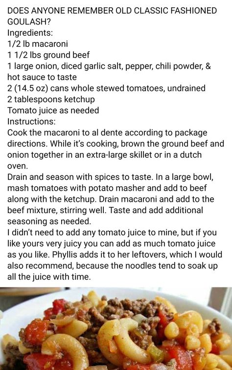 Hamburger Recipe, Goulash Recipes, Stewed Tomatoes, 12 Tomatoes, Hamburger Recipes, Tomato Juice, Goulash, Dinner Meals, Pasta Dish