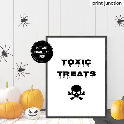 Halloween Party Sign, Toxic Treats, Halloween Table Sign, Halloween Decor, Halloween Candy Sign, Trick Or Treat Signs, Instant Download Halloween Candy Sign, Bachelorette Party Games Drinking, Halloween Party Drinks, Reveal Party Games, Table Halloween, Candy Signs, Gender Reveal Party Games, Treats Halloween, Gender Reveal Games