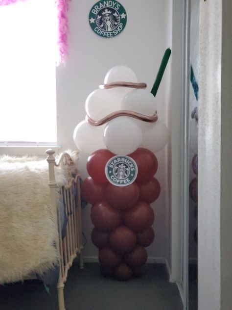 Coffee Night, Starbucks Party, Starbucks Birthday, Starbucks Frappuccino, Balloon Ideas, Personalized Banners, Mom Coffee, Night Ideas, Birthday Ideas