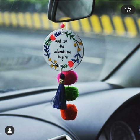 Diy, rearview mirror accessory, car hanging, car gifts, car mirror accessories, pom pom hanging Car Ornaments Mirror Diy, Corner Hanging Decor, Car Rear View Mirror Decor Hangers, Car Hanging Accessories Diy Rear View Mirror, Car Hangings Handmade, Clay Car Charm, Diy Car Hanging Accessories, Dream Cature, Rearview Mirror Decoration Diy