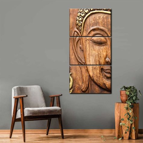 Wooden Buddha Wall Art | ElephantStock Small Yoga Room, Yoga Meditation Space, Buddha Wall Decor, Massage Room Decor, Home Yoga Room, Art Walls, Meditation Room Decor, Buddha Decor, Colorful Apartment