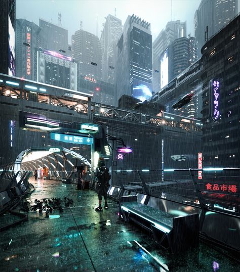 Kota Masa Depan, Rainy City, Sci Fi City, Cyberpunk Aesthetic, Cyberpunk City, Arte Cyberpunk, Futuristic Art, City Scene, Futuristic City