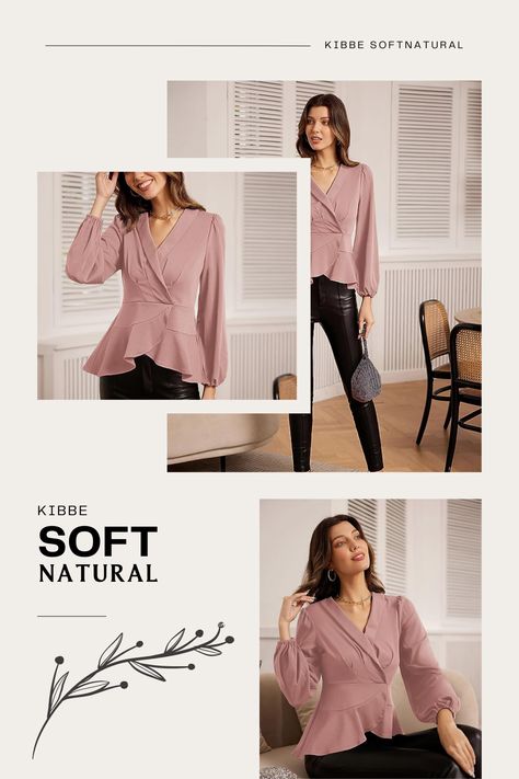 Long Sleeve Wrap Top Outfit, Soft Natural Sleeves, Soft Natural Office Style, Soft Natural Kibbe Outfit, Soft Natural Outfits, Sn Kibbe, Kibbe Soft Natural, Wrap Top Outfit, Sleeve Work Blouse