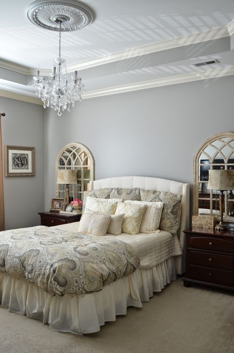 The Cheerful Home: Our Master Bedroom Southern Style Bedrooms, Country Bathrooms, Neutral Interior Design, Mixing Patterns, Carpet Ideas, Bedroom Style, Design Room, Blue Bedroom, Bedroom Carpet