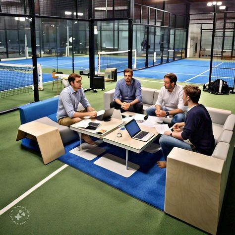 Indoor Pickleball Court, Tennis Bar, Sports Facility Architecture, Indoor Tennis, Design Studio Logo, Pickleball Court, Recreation Centers, Beach Tennis, Lobby Design