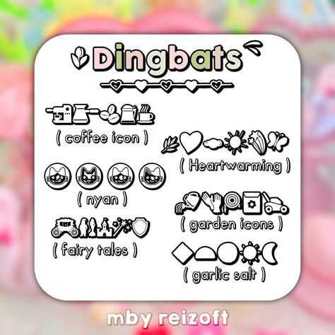 𖠗 : 🗯️ ꒰ Dingbats Pack mby reizoft ! ʚ Do not repost and claim as yours 🍶 ⸝⸝ ꉂ give a follow >< ָ࣪ ꒷◗ Dingbats Fonts, Coffee Icon, Font Packs, Aesthetic Fonts, Popular Fonts, Inspirational Books To Read, Different Fonts, Handwritten Fonts, Inspirational Books