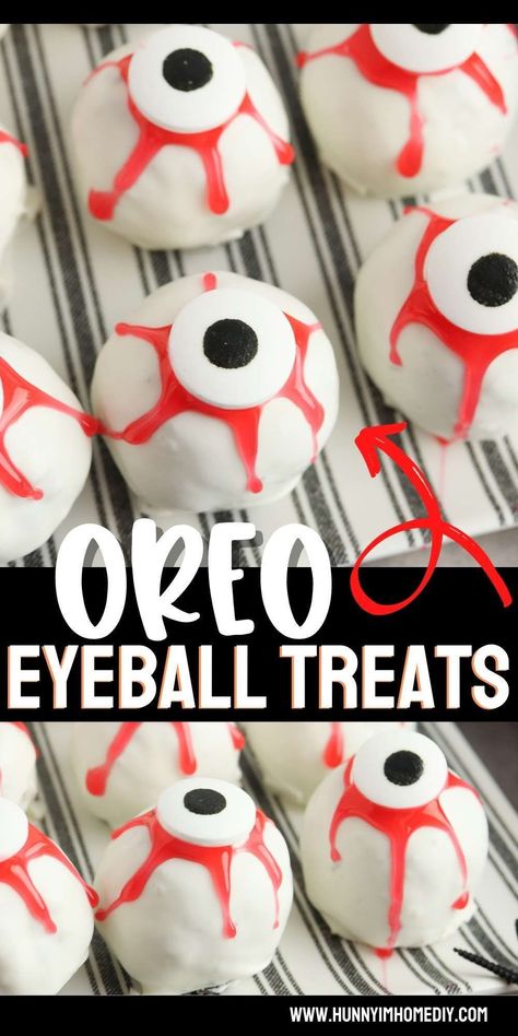 Oreo Truffle Eyeballs, Oreo Balls Halloween Treats, Halloween Themed Oreo Balls, Kids Halloween Treats To Make, Halloween Desserts Oreo Balls, Oreo Ball Eyeballs, Eye Balls Halloween, Oreo Eyeballs Halloween Treats, Halloween Treats Spooky