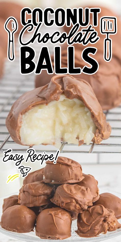 Coconut Chocolate Balls Coconut Chocolate Balls, Chocolate Balls Recipe, Coconut Poke Cakes, Coconut Balls, Coconut Candy, Chocolate Balls, Coconut Chocolate, Candy Recipes Homemade, Christmas Candy Recipes