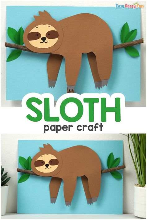 Sloth on a Branch Craft Rainforest Crafts, Noah's Arc, Paper Pumpkin Craft, Crab Crafts, Turtle Crafts, Sloth Art, Animal Ideas, Craft Easy, Vbs Crafts