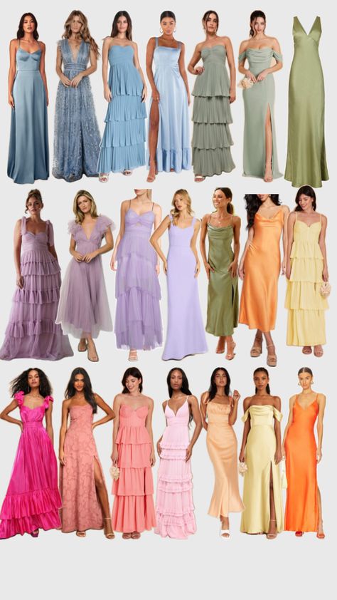 Wildflower Bridesmaids Dresses, Pastel Wedding Guest Dress Code, Bridesmaids Multicolor Dresses, Wedding Guest Attire Guide Dress Codes, Spring Wedding Attire For Guest, Spring Wedding Guest Outfit Classy, Wildflower Bridesmaid Dresses, Cocktail Chic Attire, Multi Colored Bridesmaid Dresses