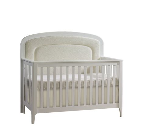 Palo “5-in-1” Convertible Crib with Bouclé Beige Upholstered headboard panel - Signature Series – Palo Collection - Safe Kids & Baby Furniture Collections - Baby Furniture - Natart Juvenile Beige Upholstered Headboard, Pass Test, Crib Design, Crib Nursery, Bed Bassinet, Chemical Compounds, Large Dresser, Swivel Glider Recliner, Crib Toddler Bed