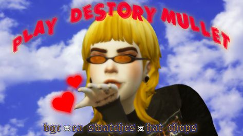 PLAY DESTROY MULLET Ts4 Mullet, Maxis Match Cc, Sims Hair, Sims 4 Cc Finds, Ts4 Cc, Cc Finds, Sims Mods, Sims 4 Custom Content, Maxis Match