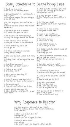 Sassy Comebacks to Sleazy Pickup Lines; Witty Responses to Rejection Sarcastic Comments For Friends, Cheesy Comments For Best Friend, Savage Comments For Best Friend, Sassy Comments For Best Friend, Trashtalk Lines, Anti Dating Quotes Funny, Savage Pick Up Lines, Anti Pick Up Lines, Sassy Comments