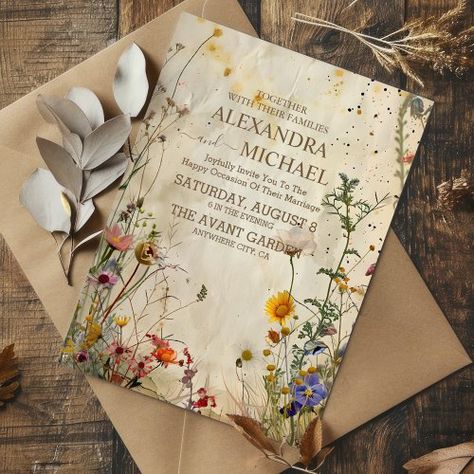 $1.98 | Boho Fall Wildflower Wedding #boho autumn wildflower botanical wedding, rustic elegant greenery, watercolor vintage antique floral, elegant fall, bohemian, soft muted earth tones, tan beige terracotta, pressed dried flowers, elegant, modern Fall Wildflower Wedding, Eclectic Wedding Invitations, Woodland Ferns, Port Renfrew, Wildflower Decor, Wildflower Wedding Theme, Fern Wedding, Wildflower Wedding Invitations, Nature Inspired Wedding