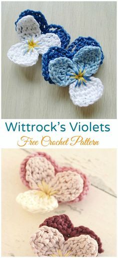 Free Knitted Flower Patterns, Crochet Violet, Crochet Pansy, Marque-pages Au Crochet, Irish Crochet Flowers, Beau Crochet, Crochet Appliques, Crochet Flowers Easy, Crochet Flowers Free Pattern