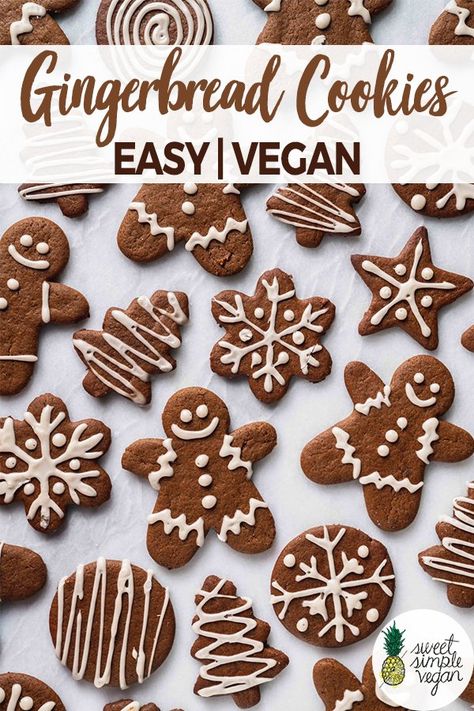 These are the BEST vegan gingerbread cookies you will get your hands on. They are easy to make, don't require any funky ingredients and are SO DANG GOOD! #vegan #vegancookies #vegangingerbreadcookies #veganchristmas #vegangingerbreadmen #gingerbreadcookies #holidaybaking #veganholiday #desserts #kidfriendly #easydessert #bakedgoods #sweetsimplevegan Easy Holiday Desserts Christmas, Vegan Basics, Vegan Gingerbread Cookies, Vegan Christmas Cookies, Holiday Desserts Christmas, Gingerbread Cookies Decorated, Cookies Holiday, Vegan Gingerbread, Cookies Gingerbread