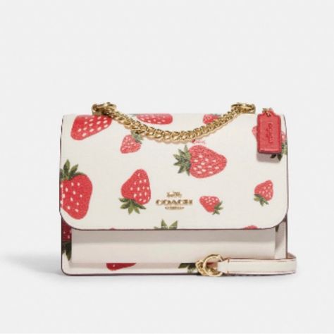 Coach Ch333 Klare Crossbody With Wild Strawberry Print In Chalk Multi Printed Coated Canvas And Smooth Leather Inside Zip And Multifunction Pockets Snap Closure, Fabric Lining Outside Slip Pocket Strap With 22" Drop Doubles Up For Three Ways To Wear: Short Or Long On The Shoulder Or Crossbody Style 8 1/2" (L) X 6 1/4" (H) X 2 3/4" (W) Style No. Ch333 New With Tag. 17th Birthday Gifts, My Style Bags, Wild Strawberry, Red Leather Handbags, Vintage Crossbody Bag, Large Crossbody Bags, Brown Crossbody Bag, Medium Bag, Girly Bags