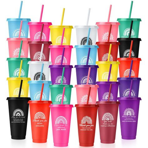 PRICES MAY VARY. Employee Appreciation Gifts Choices: these plastic tumblers with lids and straw are printed with appreciation words, will be an ideal gift for employees, colleagues, teachers, neighbors, nurses, doctors, etc., on Thanksgiving, Mother's Day, Teacher's Day, graduation ceremony and so on, which can improve your relationships Variety of Colors and Package Quantity: you will get 30 pieces of reusable cups with lids and straws bulk in 13 colors, including purple, red, rose red, yellow Fall Employee Appreciation Gifts, Appreciation Words, Gifts For Staff, Reunion Quotes, Gifts For Office Staff, Plastic Cups With Lids, Cups With Lids And Straws, Volunteer Appreciation Gifts, Reusable Plastic Cups