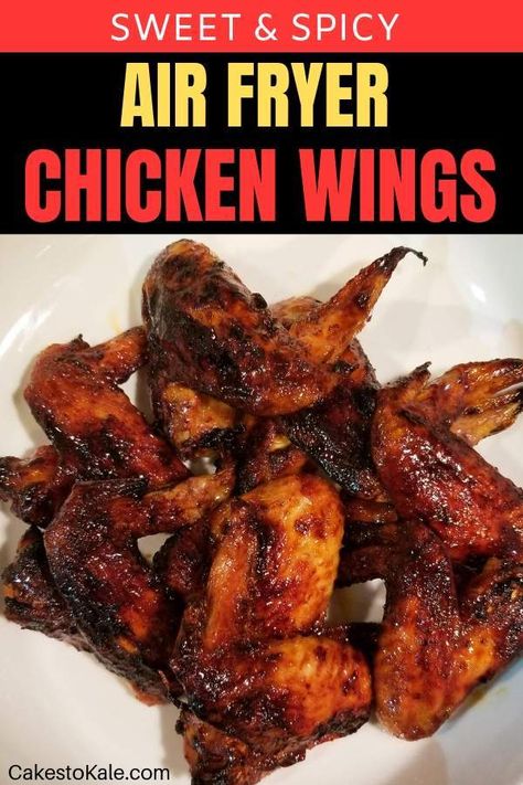 Sweet and Spicy Air Fryer Chicken Wings.  Easy air fryer chicken recipe. #airfryer #chickenrecipe #recipes #healthyrecipe #easydinner Spicy Air Fryer Chicken, Chicken Wings Bbq, Spicy Chicken Wings Recipe, Air Fryer Recipes Breakfast, Sweet And Spicy Chicken, Crispy Chicken Wings, Air Fryer Chicken Wings, Air Fryer Oven Recipes, Air Fry Recipes