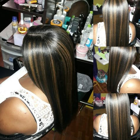 Black Hair Honey Highlights, Black Hair With Yellow Highlights, 2000 Hair Styles, Blonde Highlights On Black Hair, Black And Gold Hair, Under Hair Dye, 2000 Hair, Dark Brown Hair Balayage, Skunk Hair