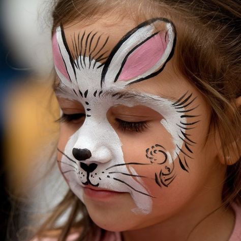 Face Painting Rabbit, Rabbit Face Paint, Bunny Face Paint, Easy Face Painting Ideas, Easy Face Painting, Rabbit Face, Cheek Art, Face Painting Ideas, Face Painting Easy