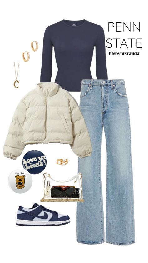 PENN STATE GAMEDAY FIT #outfitinspo #gameday #gamedayfit #gamedayoutfit #pennstate Penn State Game, Penn State College, College Gameday Outfits, Church Fits, Tailgate Outfit, College Fits, Casual Outfits For Teens, Gameday Outfit, Penn State