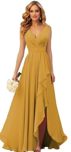 Plus Size Bridesmaid Dresses Long, Mustard Yellow Bridesmaid Dress, Ruffles Bridesmaid Dresses, Plus Size Bridesmaid Dresses, Yellow Bridesmaid Dresses, Chiffon Evening Dresses, Bridesmaid Dress Colors, Bridesmaid Dresses Plus Size, Formal Dresses For Weddings