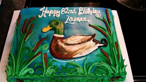 Duck Hunting Sheet Cake, Mallard Duck Birthday Cake, Duck Hunting Cakes, Pond Cake, Hunting Cake, Duck Cake, Duck Birthday, Vintage Cakes, Duck Pond