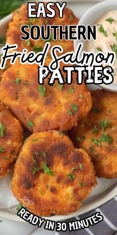 Easy Southern Fried Salmon Patties Firehouse Recipes, Southern Salmon Patties, Fried Salmon Patties, Heart Of Dixie, Canned Salmon Recipes, Flaked Salmon, Creamy Grits, Salmon Patties Recipe, Fried Salmon