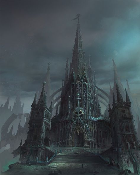 ArtStation - dark church, Jun li LIU Dark Fantasy City Aesthetic, Dark Temple Aesthetic, Cathedral Fantasy Art, Dark Castle Art, Gothic Kingdom, Dystopian Environment, Dark Fantasy Castle, Dark Fantasy Landscape, Nether Hub