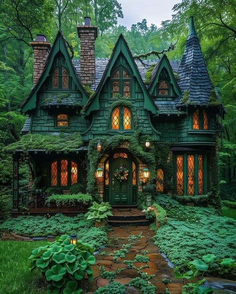 Green Witch Cottage, Witchy Cottage, Whimsical House, Fairytale Houses, Cottage Houses, Witches House, Storybook House, Cottage Exteriors, Magical House