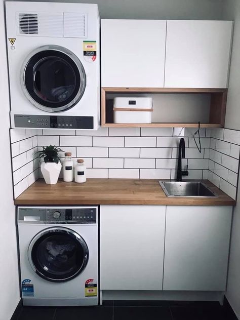 Stackable Laundry Room, Laundry Room Decorations, Cabinets Laundry Room, Laundry In Kitchen, Laundry Cupboard, Laundry Room Organization Storage, Laundry Nook, Pantry Laundry Room, Laundry Room Flooring