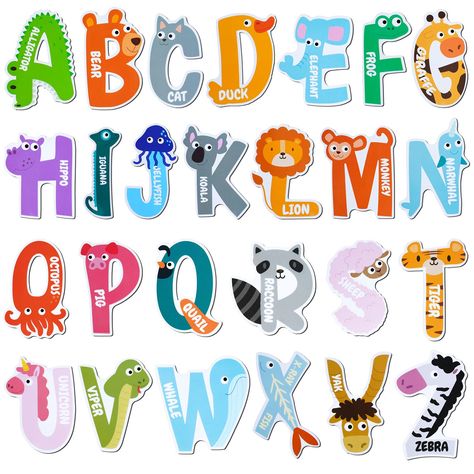 PRICES MAY VARY. ✅JUMBO ABC ALPHABET LETTERS MAGNETS: Our Jumbo Animal Magnetic Letters ABC Alphabet Magnets set includes 26 high-quality jumbo size animal-shaped alphabet letters, with bright and vibrant colors. Each alphabet letter is designed as a cute animal, with full magnetic backing, that could easily catch kids’ and toddlers’ attention and inspire your children’s interest in learning. Children and kids can not only learn about the alphabet letters but also the animal shapes and animal na Abc Alphabet Letters Design, Alphabet Images Design, Shark Alphabet Letters, Alphabets Design, Jungle Alphabet, Abc Alphabet Letters, Animal Alphabet Nursery, Alphabet Letters To Print, Fun Letters