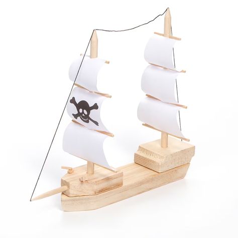 Wooden Model Pirate Ship Kit by Creatology™ | Michaels Wooden Pirate Ship, Grandma Camp, Pirate Ship Model, Metal Windows, Ship Model, Wood Model, Skull Sticker, Pirate Ship, Set Sail