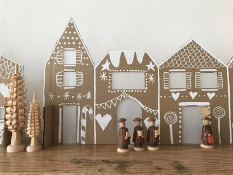 Cardboard Christmas Village Diy, Diy Cardboard Christmas Village, Cardboard Christmas Decorations, Cardboard Christmas Village, Christmas Village Diy, Christmas Village Display Ideas Diy, Christmas Village Display Ideas, Village Display Ideas, Cardboard Christmas Tree