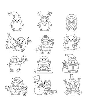 Penguin Doodle Simple, Christmas Digi Stamps, Christmas Penguin Drawing, Penguin Doodle, Digital Stamps Christmas, Digi Stamps Free, Digital Stamps Free, Black And White Clip Art, Penguin Drawing