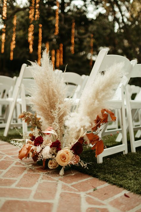 Boho Autumn Wedding, Wedding Aisle Decorations Outdoor, September Wedding Colors, Wedding Pampas, Calamigos Ranch Wedding, Boho Autumn, Wedding Venues Oregon, Wedding Isles, Fall Wedding Color Palette