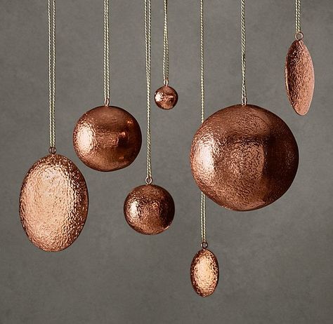 Hammered Copper Metal Ornament Collection ($12-$24, originally $15-$29) Copper Christmas Decor, Copper Ornaments, Copper Christmas, Blue Christmas Decor, Bohemian Christmas, Globe Ornament, Home For The Holidays, Hammered Metal, Handmade Christmas Ornaments