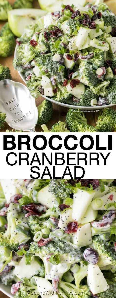 Broccoli Cranberry Salad is the perfect side for a weeknight dinner or picnic dish. Loaded with broccoli, apples, cranberries and nuts, this salad is crisp, colorful, and nothing short of delicious! Broccoli Cranberry Salad, Broccoli Salad With Cranberries, Salad Kale, Broccoli Salad Recipe, Cranberry Salad, Broccoli Slaw, Salad Healthy, Potluck Dishes, Broccoli Salad