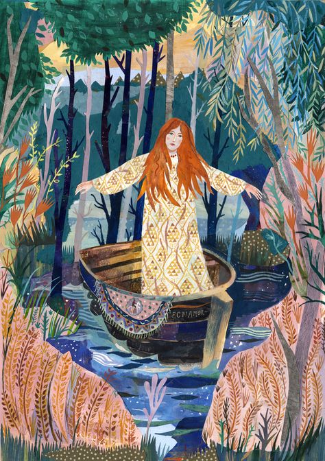 The Lady Of Shallott Lady Of Shalott, The Lady Of Shalott, Collage Kunst, Nature Art Prints, Art Et Illustration, Art And Illustration, The Lady, Art Plastique, Book Illustration