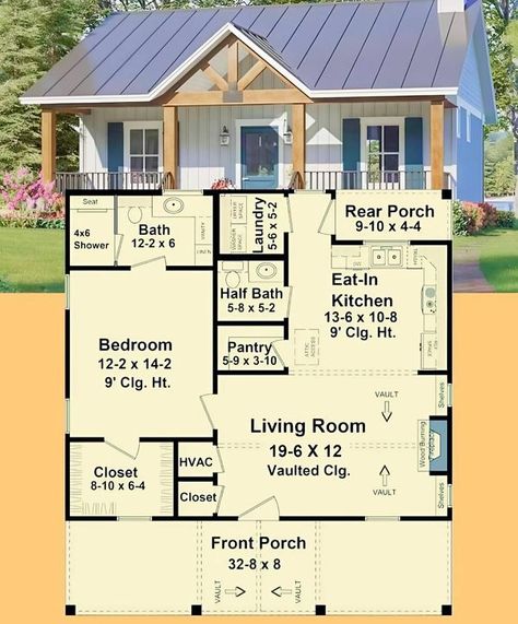 Granny Pods Floor Plans, Small House Blueprints, Granny Pods, Small Cottage House, Small House Living, Granny Pod, Small Cottage House Plans, Shed Home, Tiny House Plan