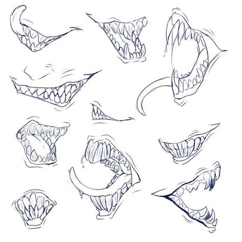 Pointy teeth and horns tips and references - Album on Imgur Teeth Drawing, Mouth Drawing, Výtvarné Reference, Monster Drawing, Siluete Umane, Drawing Expressions, 인물 드로잉, Concept Art Drawing, Creature Concept Art