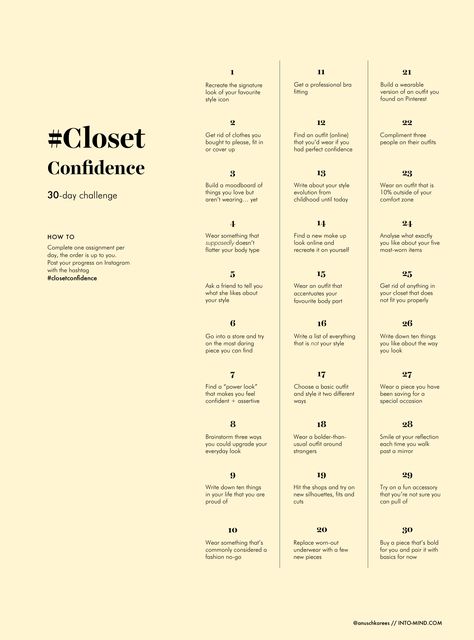 Anuschka Rees, Confidence Challenge, Minimalism Challenge, Outfit Challenge, Build A Wardrobe, Style Challenge, Travel Wardrobe, 30 Day Challenge, Self Esteem