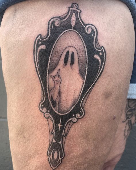 Lil ghosty in a mirror! SUPER swollen but I wanted to share • • • • #ghosttattoo #mirror #ghost #ghosty #ink #inked #cute #cutetattoo #michigantattooers #michigantattooartist #middlefinger #blackwork #blackworktattoo #tattoodesign #femaletattooartist #tattooartist #boo #linework #stipple #stippleshade #stippleshading #stippletattoo #blackandgrey #blackandgreytattoo Ghost Mirror Tattoo, Ghost Mirror, Michigan Tattoos, Mirror Tattoo, Mirror Tattoos, Ghost Tattoo, Female Tattoo Artists, Stippling, Blackwork Tattoo