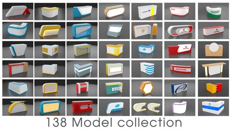 This is ready to use reception table 3d model collection for exhibition stall. This collection include 138 model. This is an editable model. This model created in 3ds max and render with Vray. Modeled with real-world scale. This file includes a 3d model with Vray material and texture. You don’t need to change render setting and lighting, it’s already set, you just need to change logo and graphics. Exhibition Reception, Reception Counter Design, Vray Material, Reception Table Design, Reception Desk Counter, Mirror Interior Design, Reception Desk Design, Exhibition Stall Design, Concept Art Tutorial